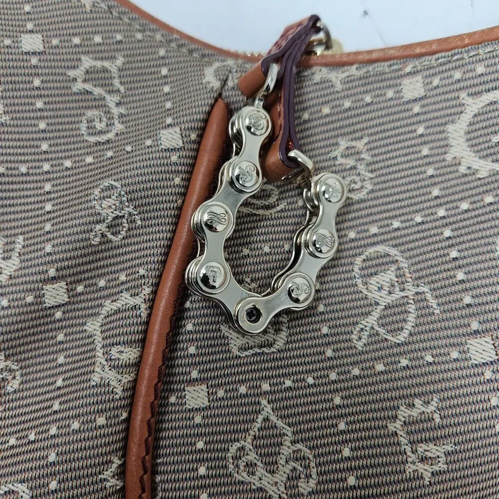 LANCEL SALVADOR DALI (2012) Daligramme Hobo Handbag Brown Cloth Leather Trim